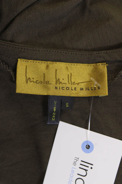 Nicole Miller, Women Basic T-Shirt Army Green Rayon Spandex Round Neck Size S