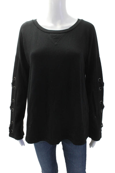 Fifteen Twenty Women Pullover Sweatshirt Black Lace-Up Long Sleeve Size S