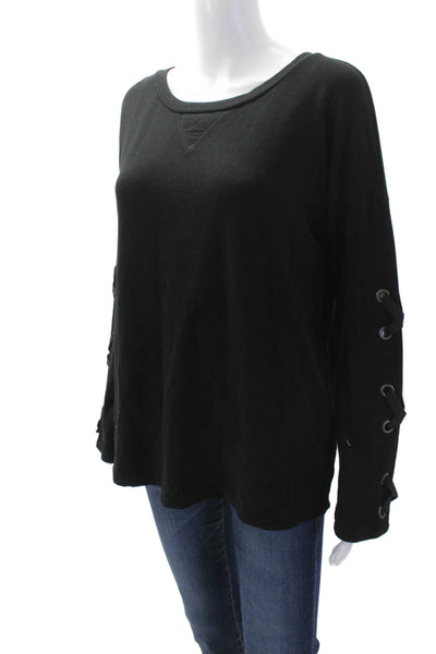 Fifteen Twenty Women Pullover Sweatshirt Black Lace-Up Long Sleeve Size S