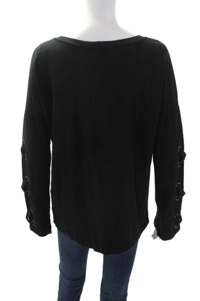 Fifteen Twenty Women Pullover Sweatshirt Black Lace-Up Long Sleeve Size S