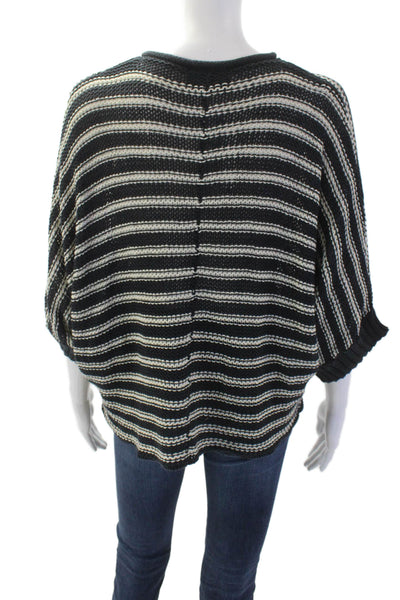 Wooden Ships Women V-Neck Striped Pullover Sweater Black Cotton Blend Size M