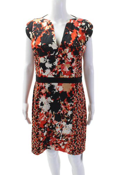 French Connection Womens Shift V-Neck Floral Knee-Length Dress Black Size 10