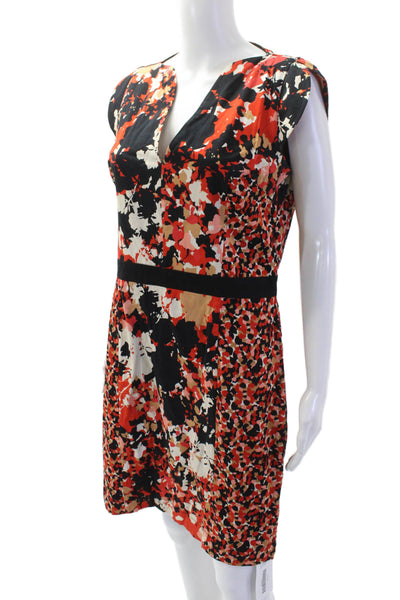 French Connection Womens Shift V-Neck Floral Knee-Length Dress Black Size 10