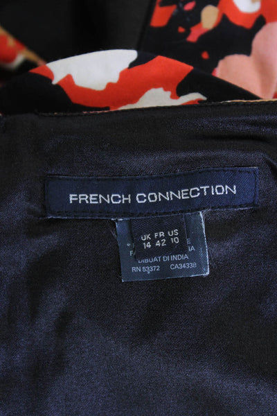 French Connection Womens Shift V-Neck Floral Knee-Length Dress Black Size 10