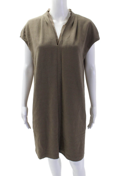 Carmen Carmen Marc Valvo Women Shift Dress Brown V-Neck Zip Mid-Calf Size M