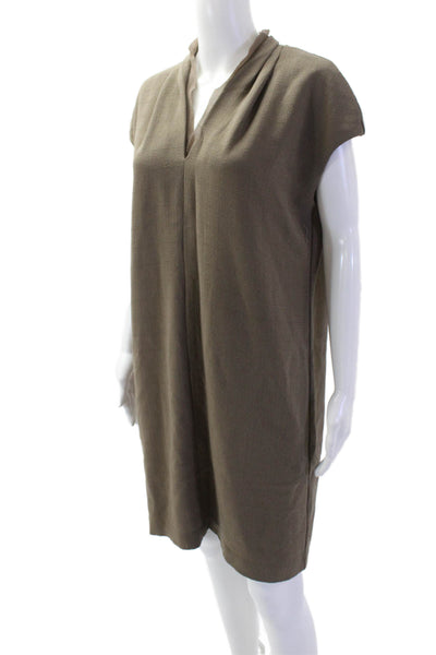 Carmen Carmen Marc Valvo Women Shift Dress Brown V-Neck Zip Mid-Calf Size M