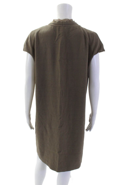 Carmen Carmen Marc Valvo Women Shift Dress Brown V-Neck Zip Mid-Calf Size M