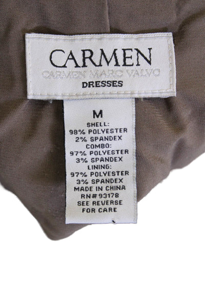 Carmen Carmen Marc Valvo Women Shift Dress Brown V-Neck Zip Mid-Calf Size M
