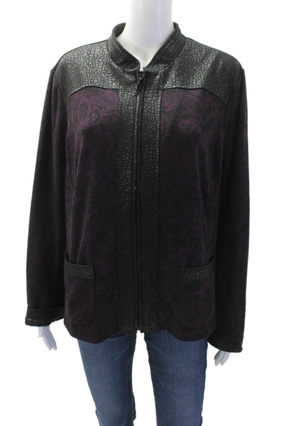 Chicos Women Black Paisley Mock Neck Zip Jacket Long Sleeve Size 3