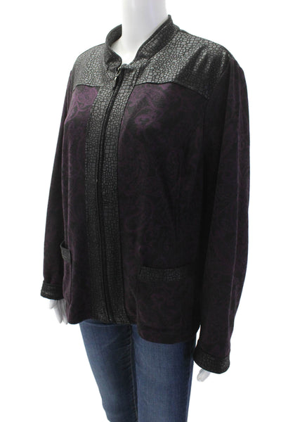 Chicos Women Black Paisley Mock Neck Zip Jacket Long Sleeve Size 3