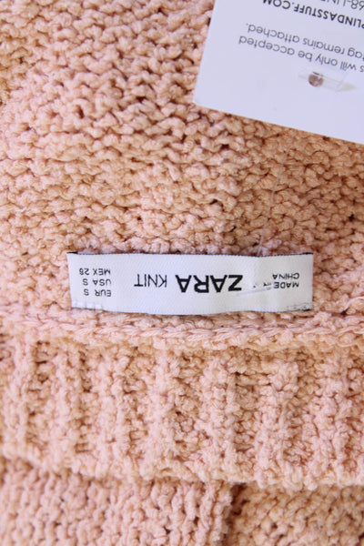Zara Women Pullover Sweater Beige Crew Neck Cotton Polyester Long Sleeve Size S