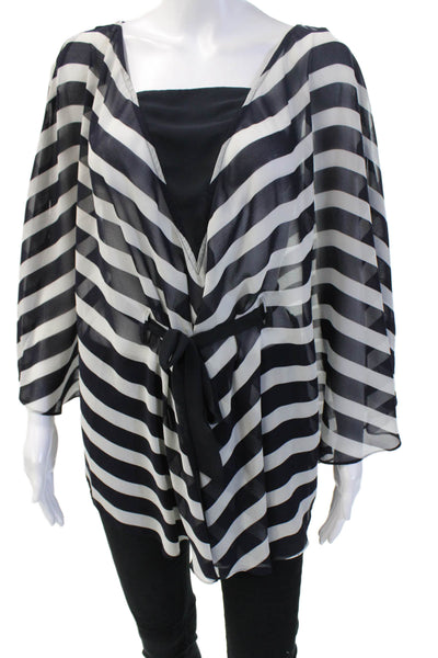 Ted Baker London Women Kimono Striped V-Neck Tie Blouse Black Size S