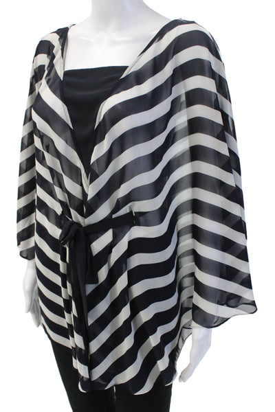 Ted Baker London Women Kimono Striped V-Neck Tie Blouse Black Size S