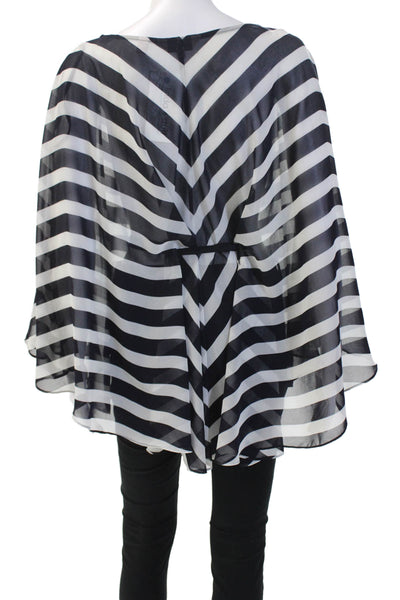 Ted Baker London Women Kimono Striped V-Neck Tie Blouse Black Size S