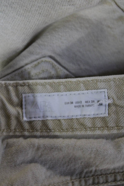 Zara Unisex Beige Mid-Rise Cotton Pants Size 2