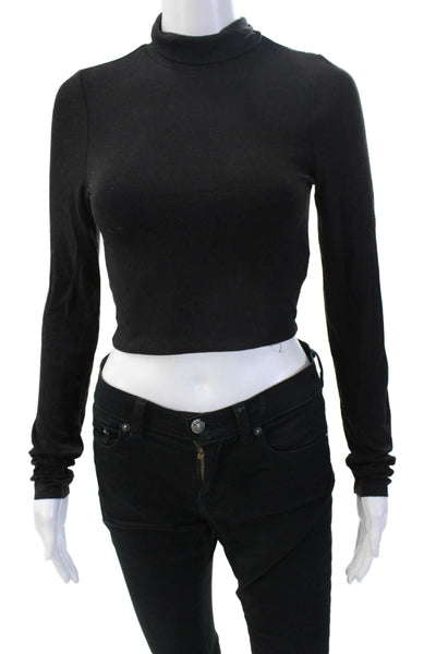 The Range Women Black Cropped Mock Neck Long Sleeve Modal Top Size S