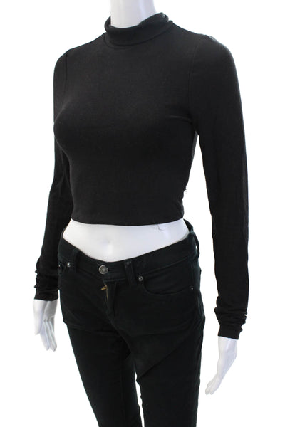The Range Women Black Cropped Mock Neck Long Sleeve Modal Top Size S