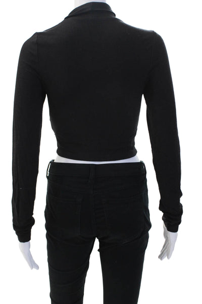 The Range Women Black Cropped Mock Neck Long Sleeve Modal Top Size S