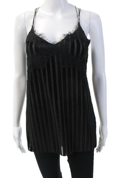 Zara Womens Striped V-Neck Camisole Black Polyester Blend Size XS