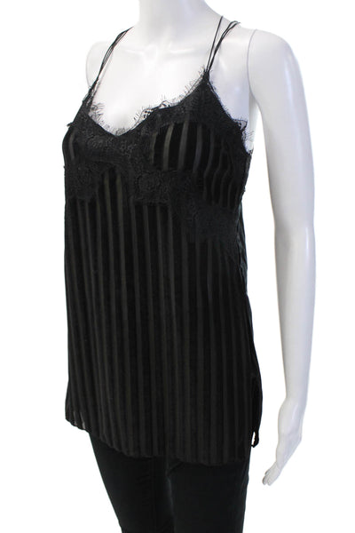 Zara Womens Striped V-Neck Camisole Black Polyester Blend Size XS