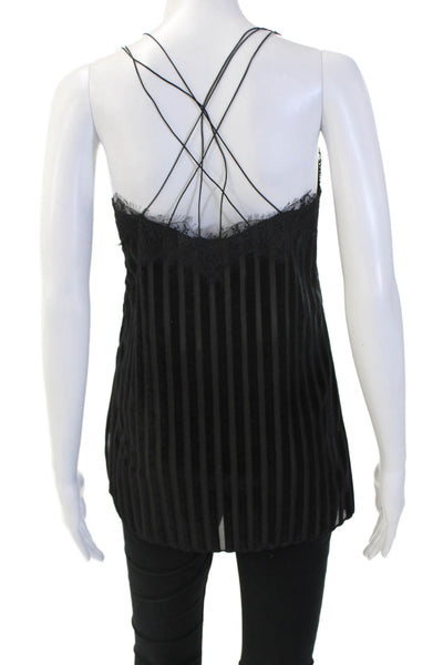 Zara Womens Striped V-Neck Camisole Black Polyester Blend Size XS