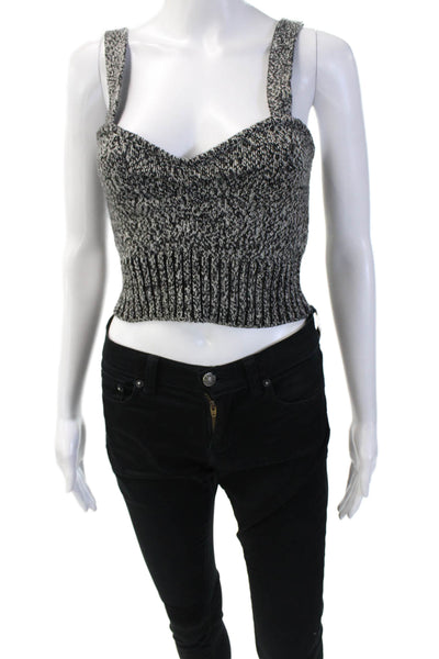 Zara Women Cropped Square Neck Tank Black 90s Sleeveless Size S