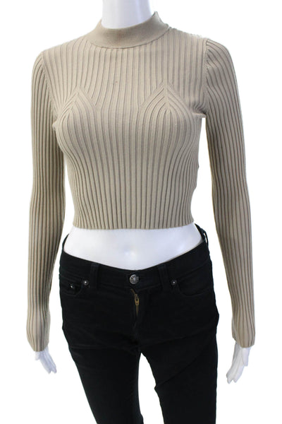 The Range Women Beige Striped Mock Neck Pullover Sweater Long-Sleeve Size XS