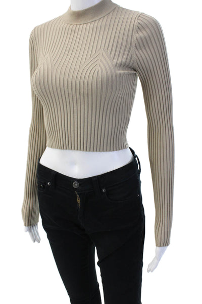 The Range Women Beige Striped Mock Neck Pullover Sweater Long-Sleeve Size XS