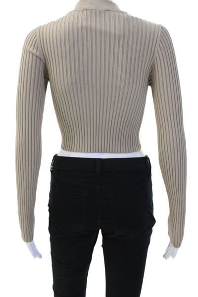 The Range Women Beige Striped Mock Neck Pullover Sweater Long-Sleeve Size XS