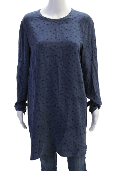 Equipment Femme Women Shift Dress Dark Blue Silk Long Sleeve Stars Size M