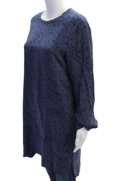 Equipment Femme Women Shift Dress Dark Blue Silk Long Sleeve Stars Size M