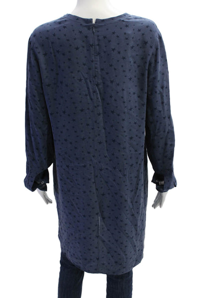 Equipment Femme Women Shift Dress Dark Blue Silk Long Sleeve Stars Size M