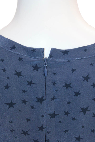Equipment Femme Women Shift Dress Dark Blue Silk Long Sleeve Stars Size M