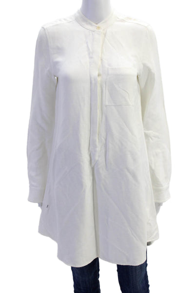 BCBGMAXAZRIA Women White Viscose Blend Tunic Collared Long Sleeve Size XS
