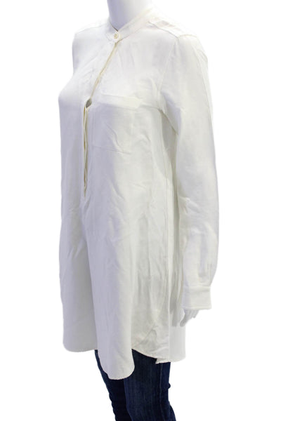 BCBGMAXAZRIA Women White Viscose Blend Tunic Collared Long Sleeve Size XS
