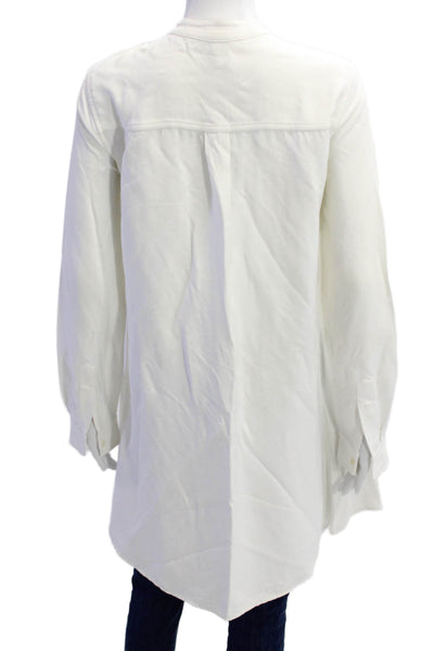 BCBGMAXAZRIA Women White Viscose Blend Tunic Collared Long Sleeve Size XS