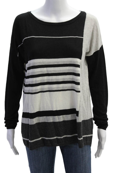 Vince Women Black Striped Merino Pullover Sweater Long Sleeve Size S