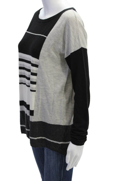 Vince Women Black Striped Merino Pullover Sweater Long Sleeve Size S