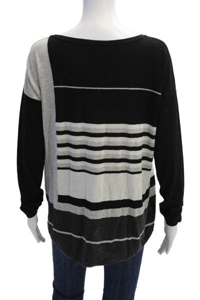 Vince Women Black Striped Merino Pullover Sweater Long Sleeve Size S