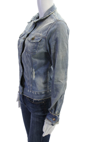 J Brand Women Blue Collared Button Solid 90s Long Sleeve Jacket Size S