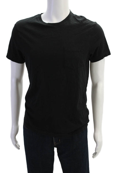 J Crew Mens Short Sleeve Crew Neck Slim Washed Pocket Tee Shirt Black Medium