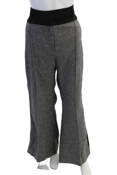 Me + Em Womens Black Herringbone Dress Pants Wool Blend Button Size 34