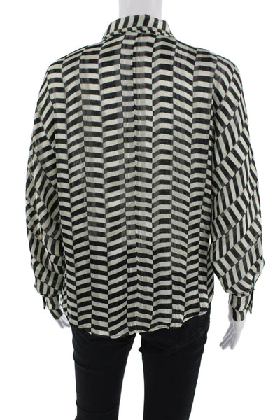 Zara Women Black Striped Collared Button-Up Blouse Long Sleeve Size S