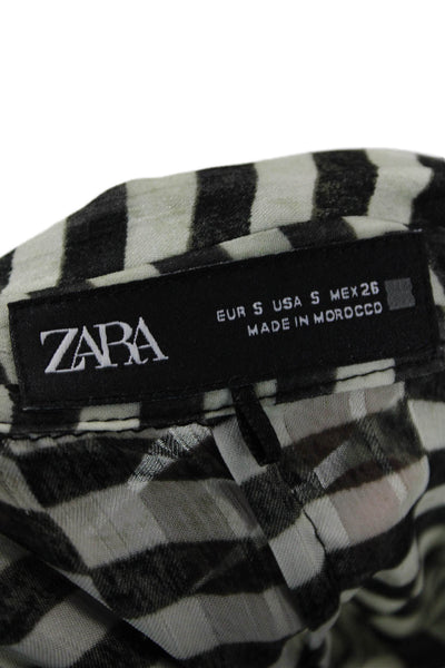 Zara Women Black Striped Collared Button-Up Blouse Long Sleeve Size S