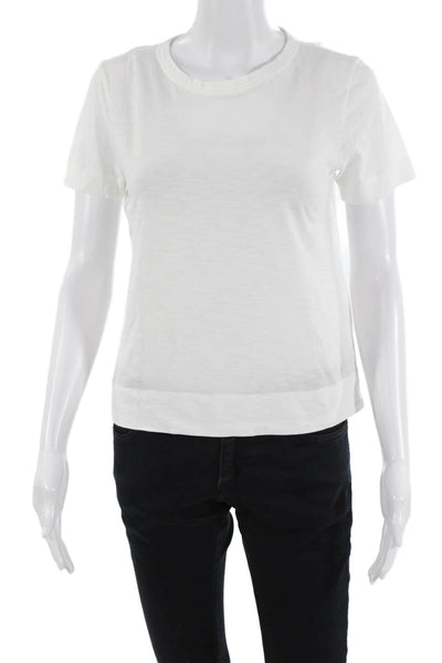 Theory Women Basic Cotton Blend Crew Neck Short Sleeve T-Shirt White Size 0P