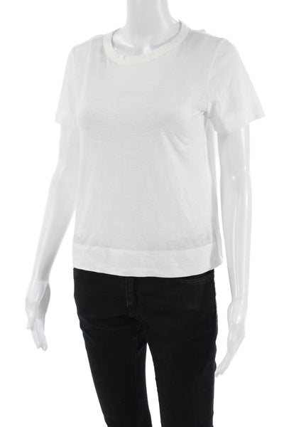 Theory Women Basic Cotton Blend Crew Neck Short Sleeve T-Shirt White Size 0P