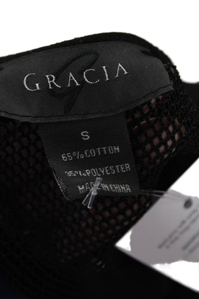 Gracia Women Cropped Black Blouse 3/4 Sleeve Crew Neck Cotton Blend Size S