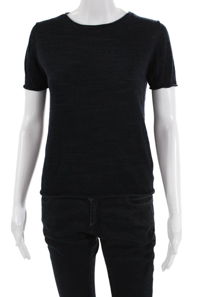 Theory Women Basic Black Crew Neck Cotton Blend T-Shirt Short Sleeve Size 0P