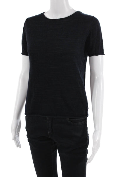 Theory Women Basic Black Crew Neck Cotton Blend T-Shirt Short Sleeve Size 0P