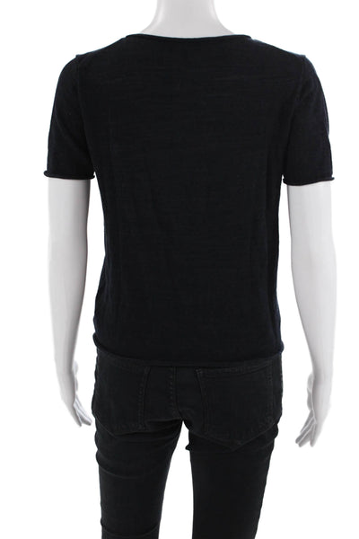 Theory Women Basic Black Crew Neck Cotton Blend T-Shirt Short Sleeve Size 0P